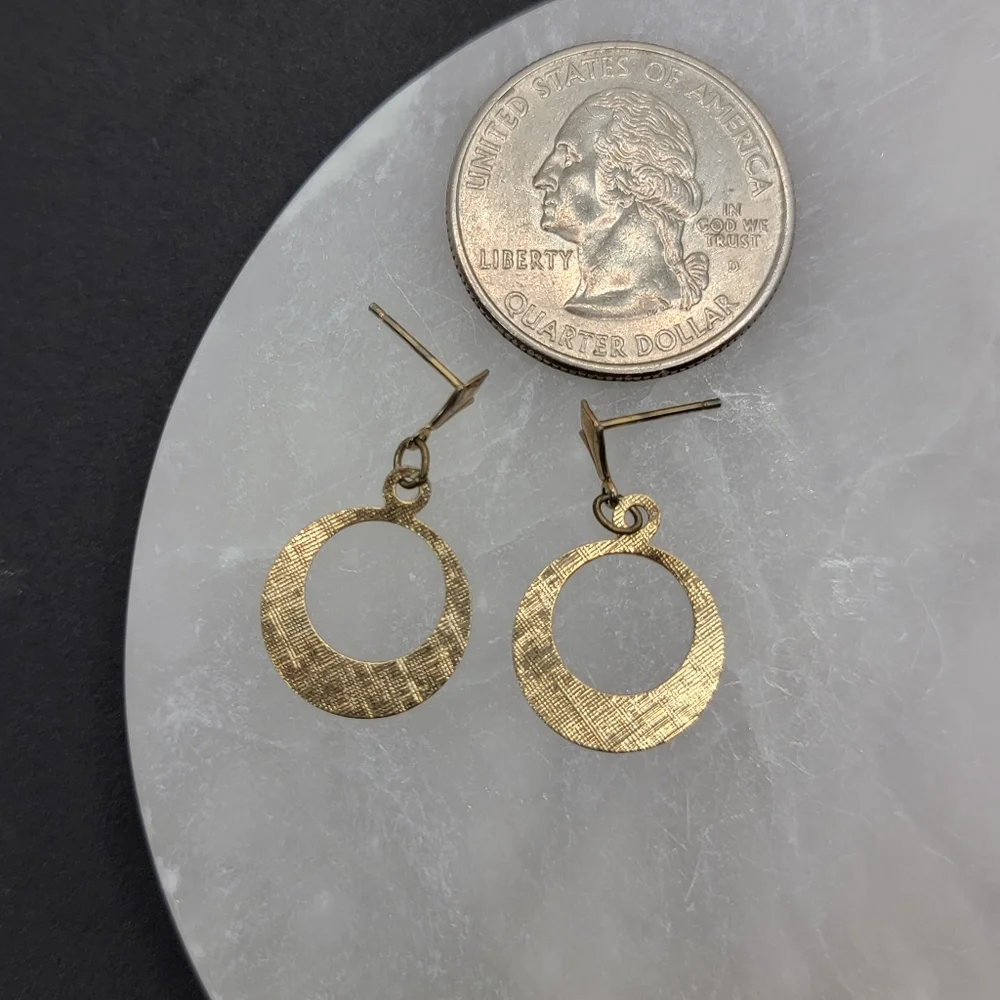 Gold Dangle Hoop Earrings Vintage Lightweight Thin Disc